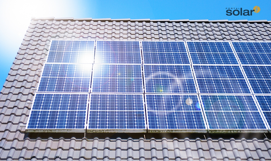 placa solar fotovoltaica gerando energia através das luzes solares
