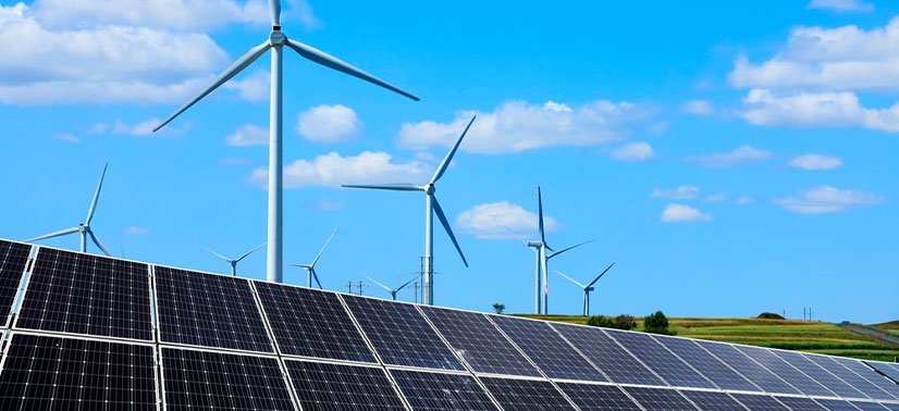 painéis solares e hélices eólica são alguns dos principais exemplos de energia renovável