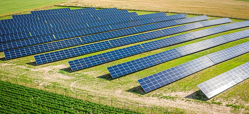 fazenda solar com paineis solares gerando energia