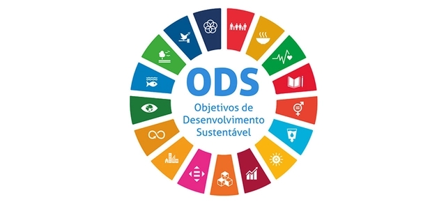 Logotipo dos Objetivos de Desenvolvimento Sustentável da ONU com ícones coloridos