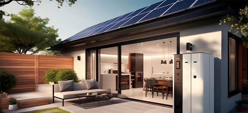 casa com energia solar e baterias