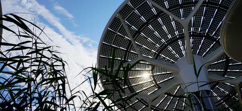 árvore solar com painéis fotovoltaicos