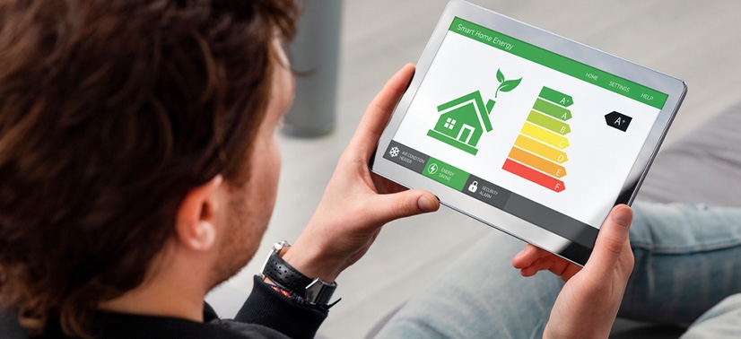 pessoa sentado com um tablet nas mãos analisando os resultados do cálculo do seu sistema de energia solar