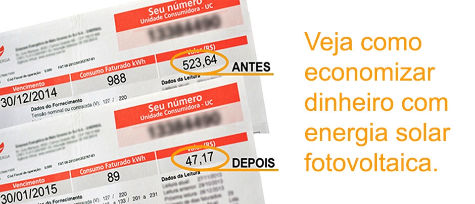 conta de luz residencial antes e depois após a instalação de placas de energia solar residencial